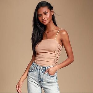 Free People On Your Side Nude Ruched Bodysuit size Medium